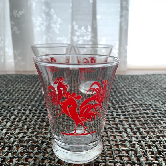 Set of 3 MCM Vintage Anchor Hocking Red Rooster Juice Shot Glasses - Picture 2 of 9